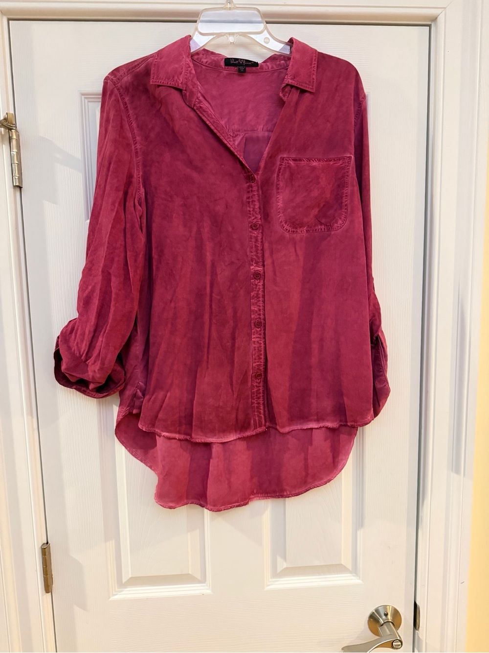 Ladies Size Medium "Velvet Heart" Rose Mauve Button-Down Relaxed Shirt Roll GUC